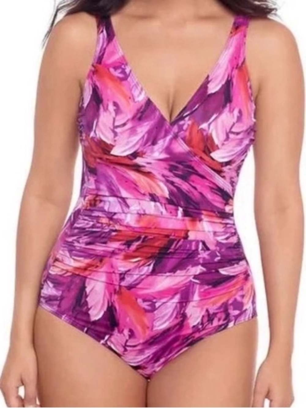 Miraclesuit Kirkland Collaboration Slimming 1 Piece Swimsuit Sz 12 Pink Multi